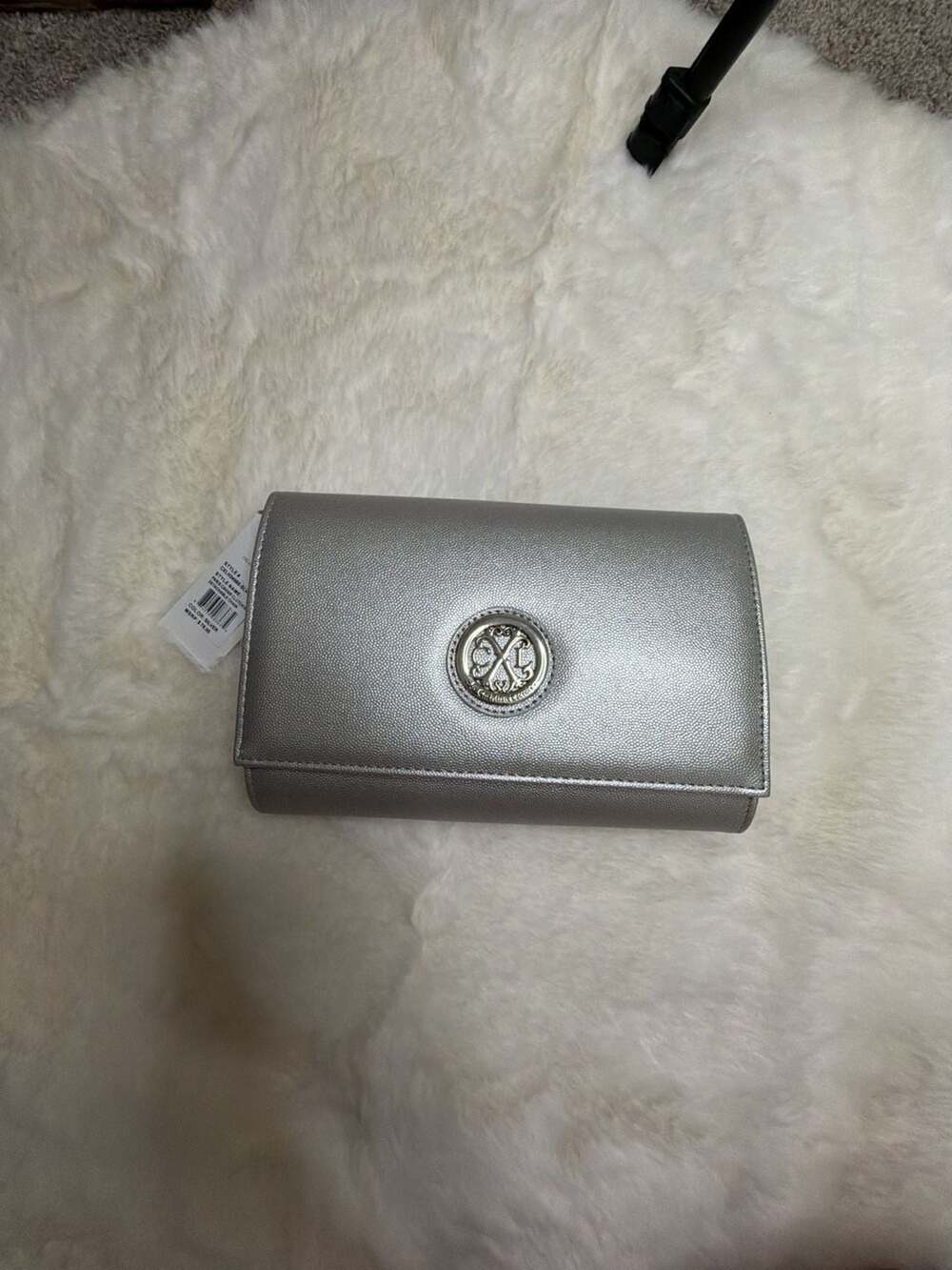 CXL by Christian Lacroix Paris Caviar Clutch with Detachable Chain Silver